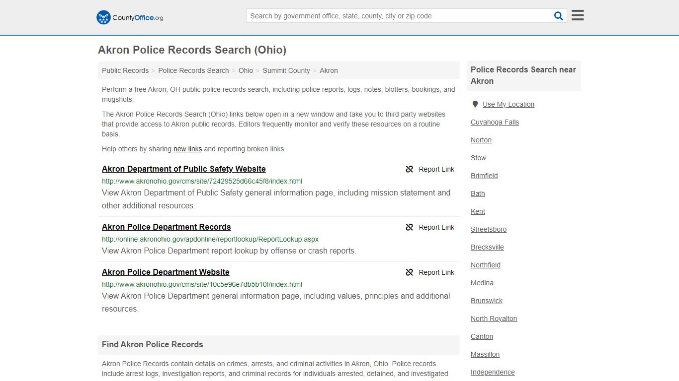 Akron Police Records Search (Ohio) - County Office