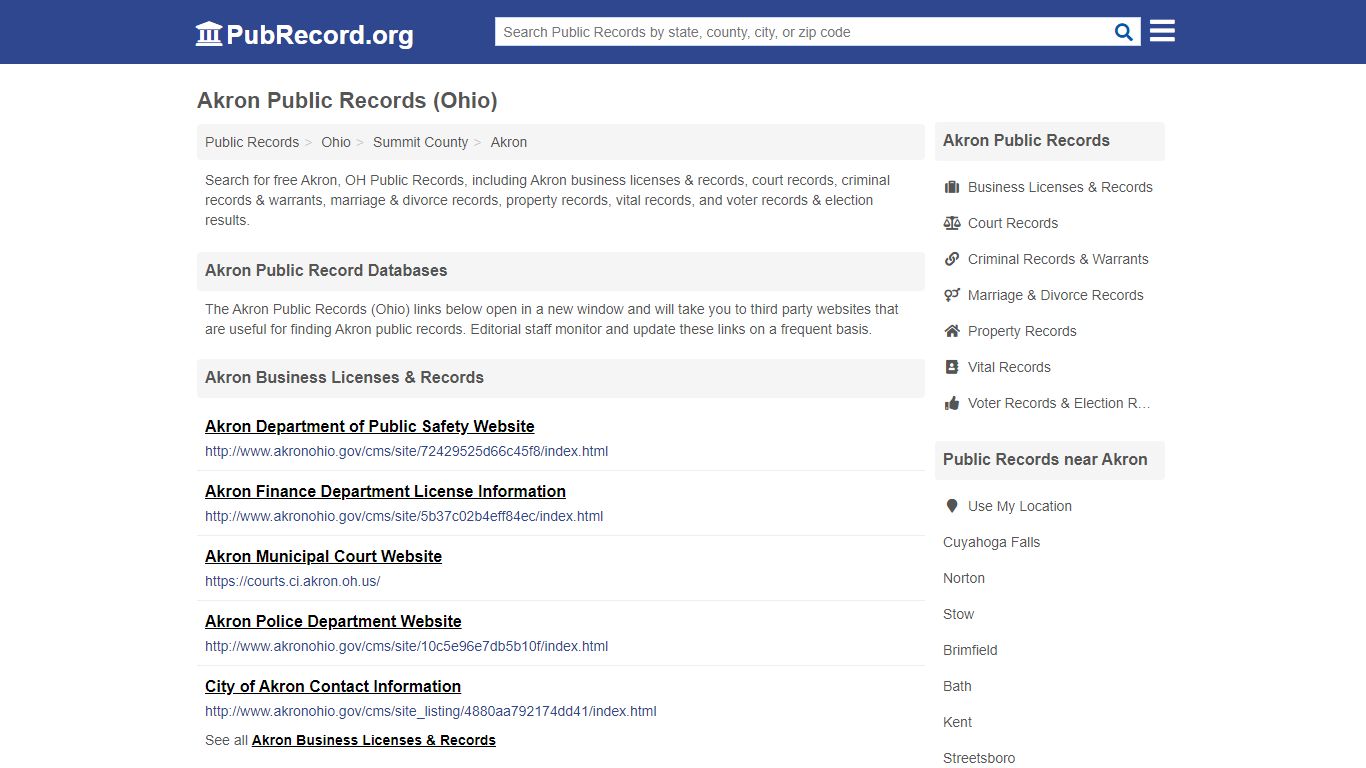 Free Akron Public Records (Ohio Public Records) - pubrecord.org